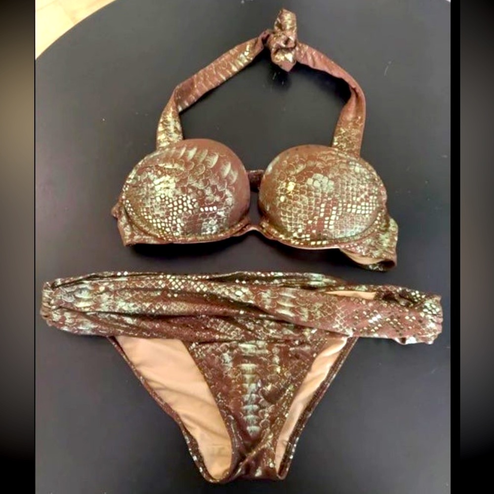 Sexy Victoria's Secret Bombshell swim bikini snake animal push up metallic